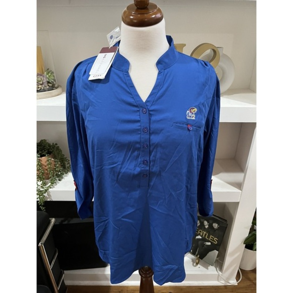 UG Apparel Kansas Jayhawks Women‎ Blue 3/4 Sleeve Tunic Blouse Medium NWT